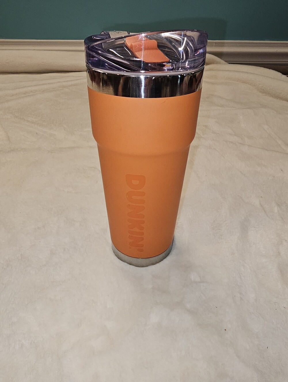 Dunkin Donuts Orange Stainless Insulated Travel Tumbler with Clear Lid